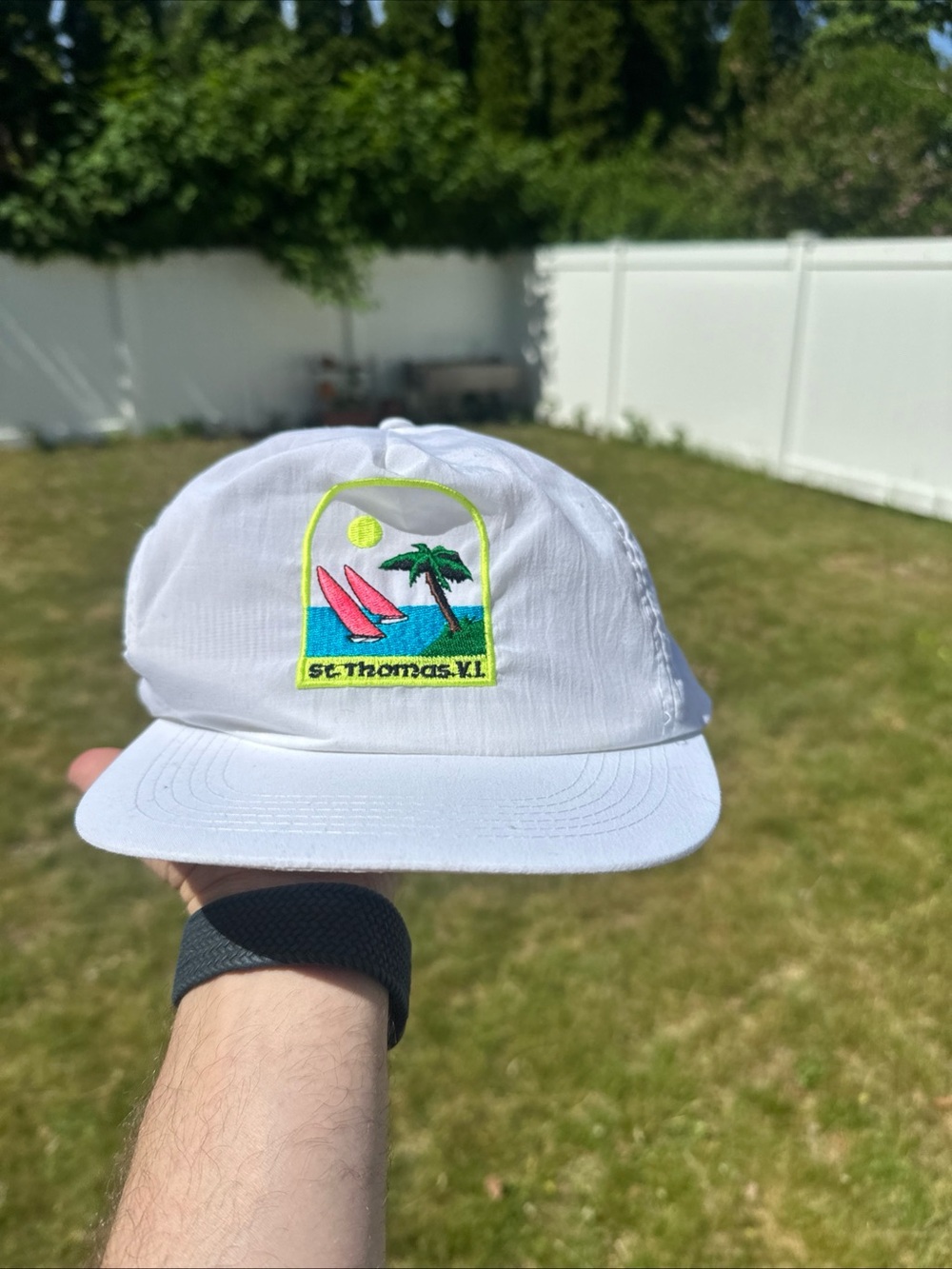 St. Thomas V.I. White Embroidered Surf Patch Hat 80s 90s